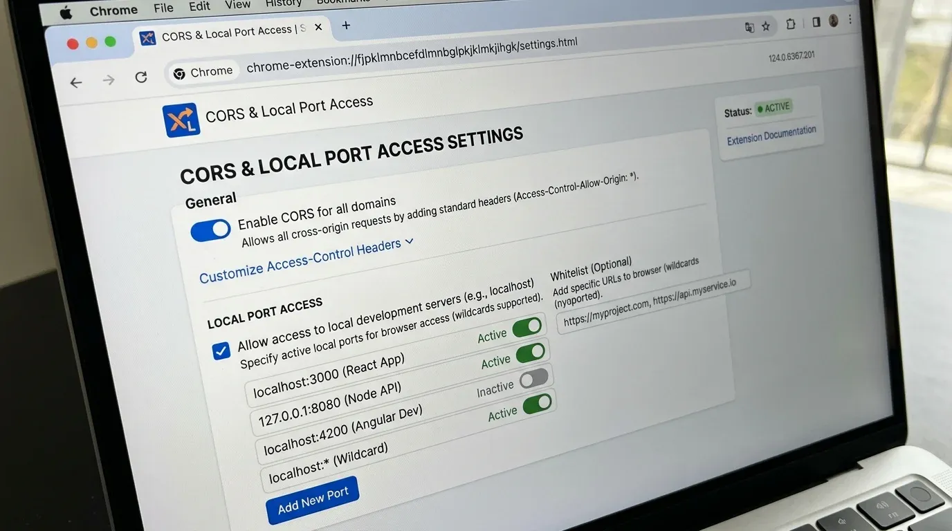 Конфигурация расширения CORS Unblock для доступа к локальному порту